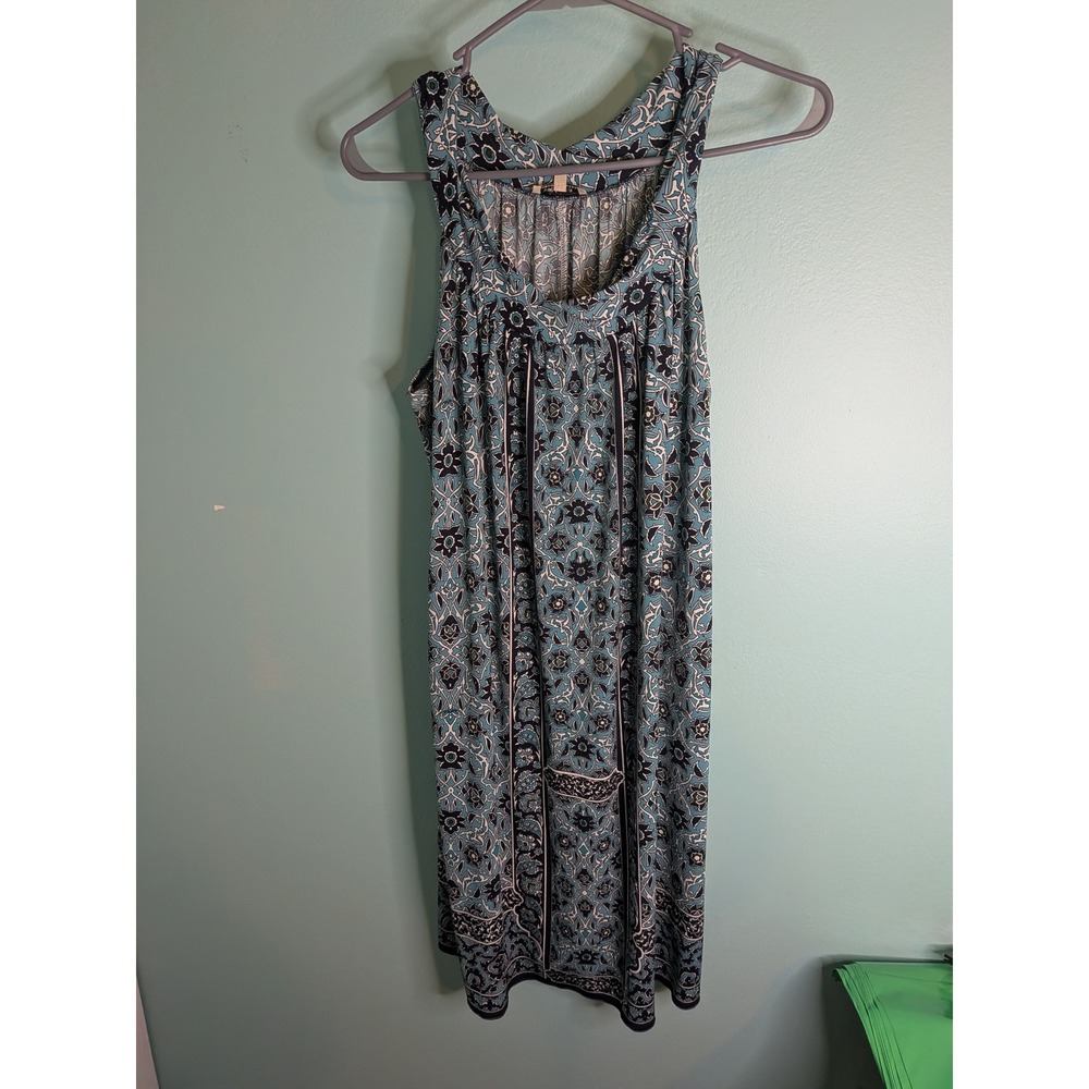 Max Studio Teal Navy Paisley Floral Sleeveless Shift Dress Small 4905W50